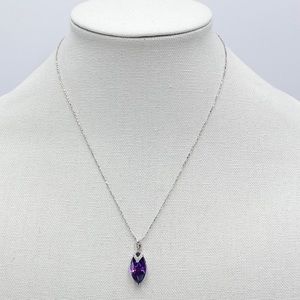 Sterling Silver Amethyst Colored Glass Stone Pendant Necklace
